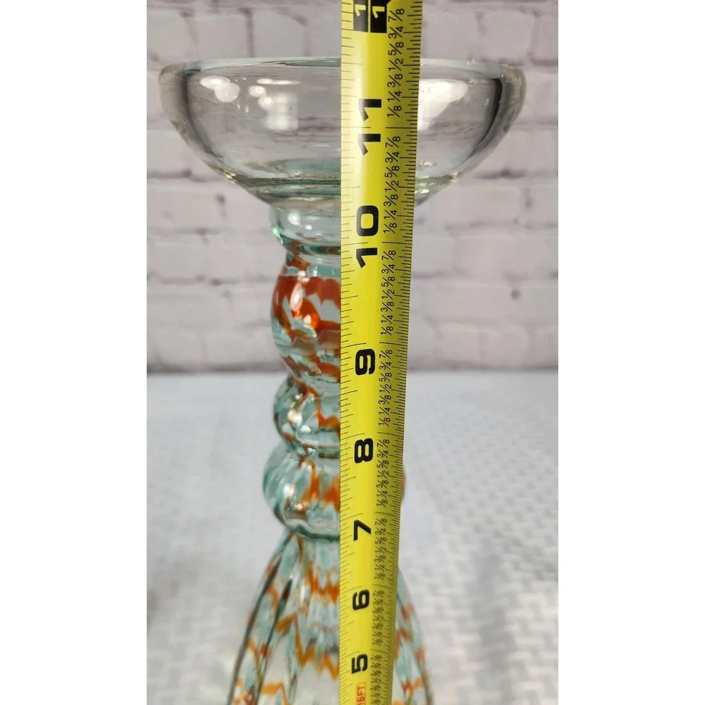 Reversible Art Glass Set Teal & Gold 2-in-1 Pillar Candle Holder or Vase 12